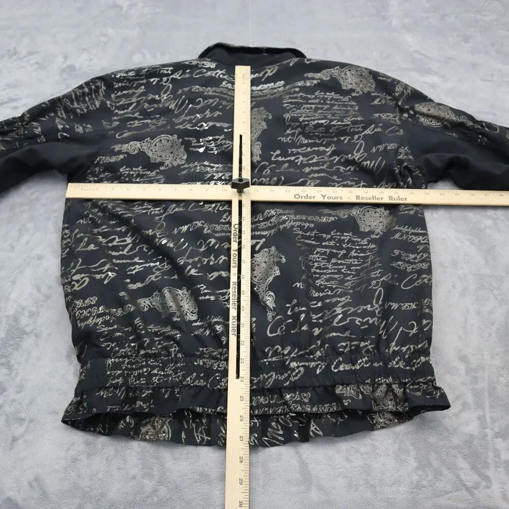 ABVIEN Jacket Mens M Black Gold French Writing Full Zip Bomber Style Casual Wear